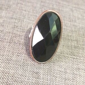 Chunky Black Acrylic Ring w/ Worn Patina - Pre-loved (Sz 8) (1.75" tall)